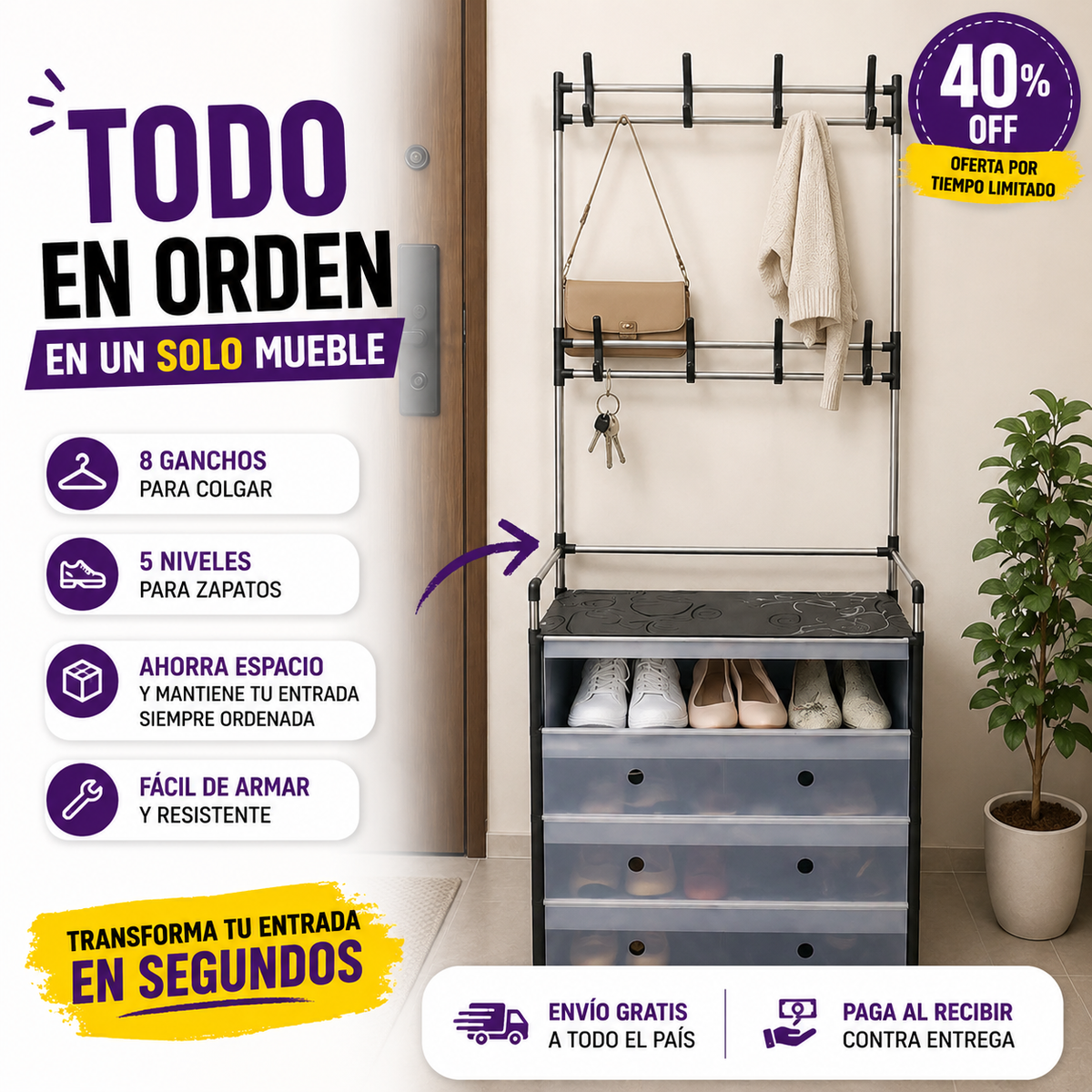 Organizador Multifuncional Zapatos + Perchero