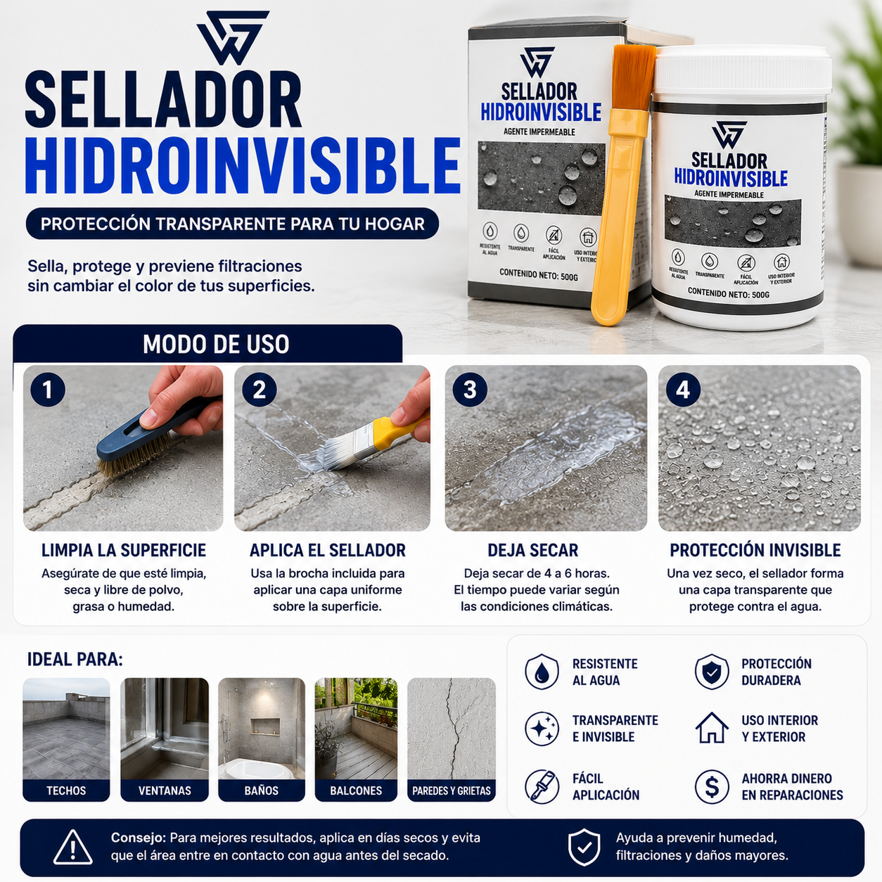 Sellador HidroInvisible™ – Protege Tu Hogar de Filtraciones Sin Romper Ni Gastar de Más