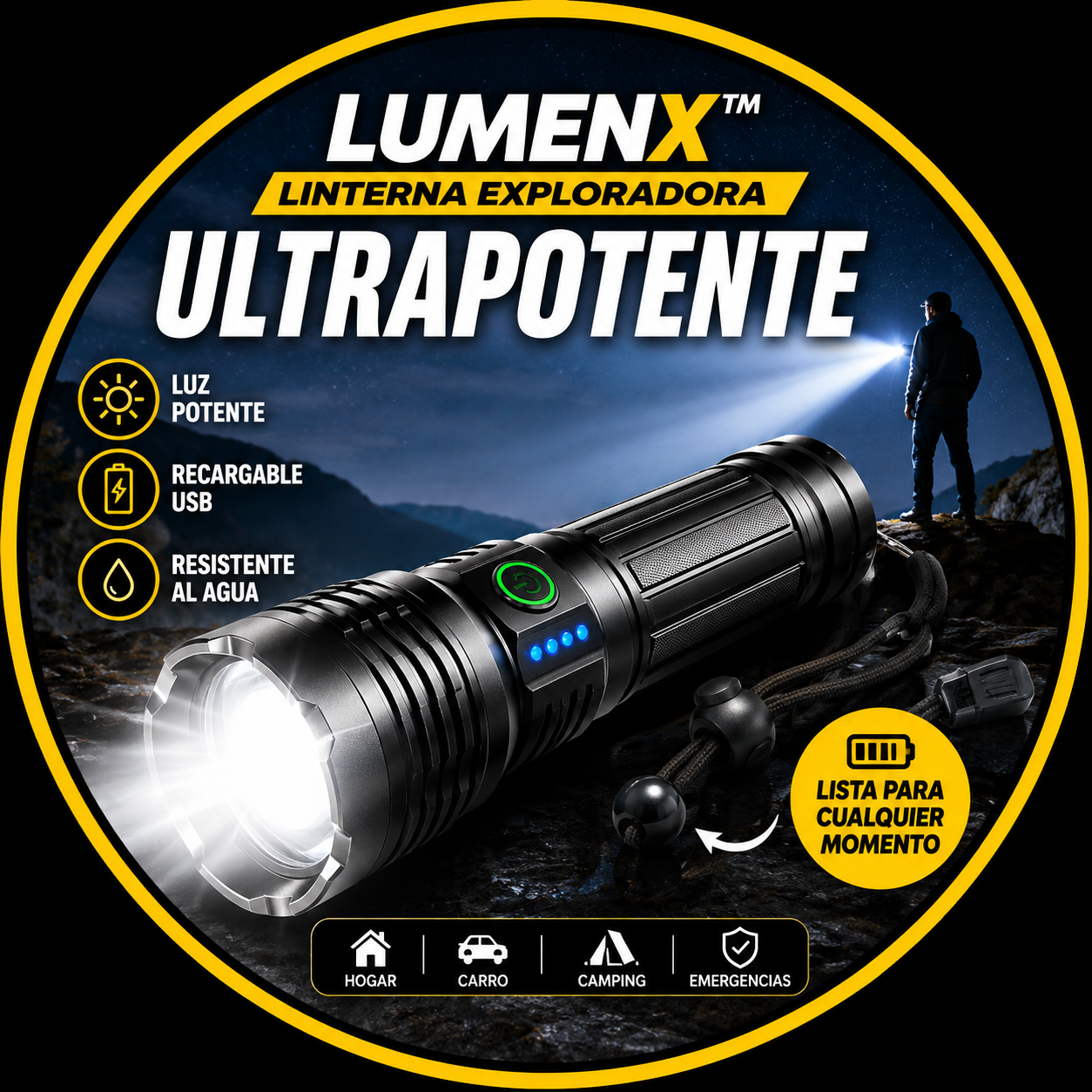 LumenX™ Linterna Exploradora Ultrapotente – Ilumina Hasta en los Momentos Más Oscuros