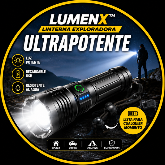 LumenX™ Linterna Exploradora Ultrapotente – Ilumina Hasta en los Momentos Más Oscuros